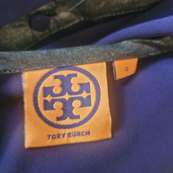 Tory burch sheer royal purple blouse with metallic accents & buttons up the back - Picture 10 of 10